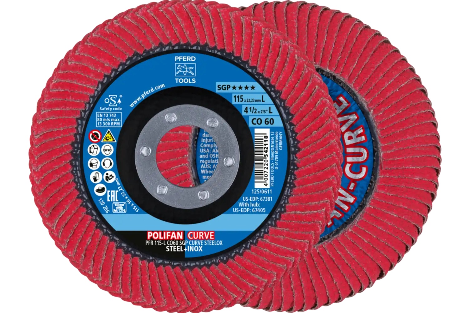 Picture of Pferd Flap Disc, 4-1/2" x 7/8, CO SGP Curve Steelox, 60 Grit, Large Radius, Ceramic oxide